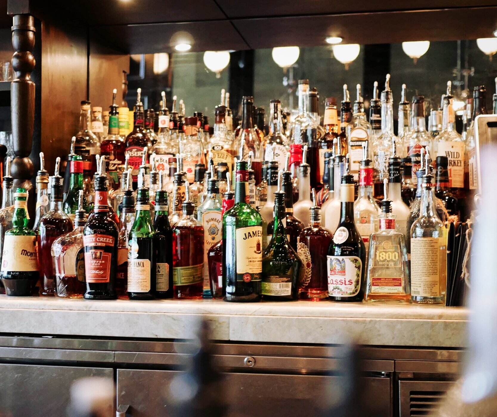 collection of alcohol at bar