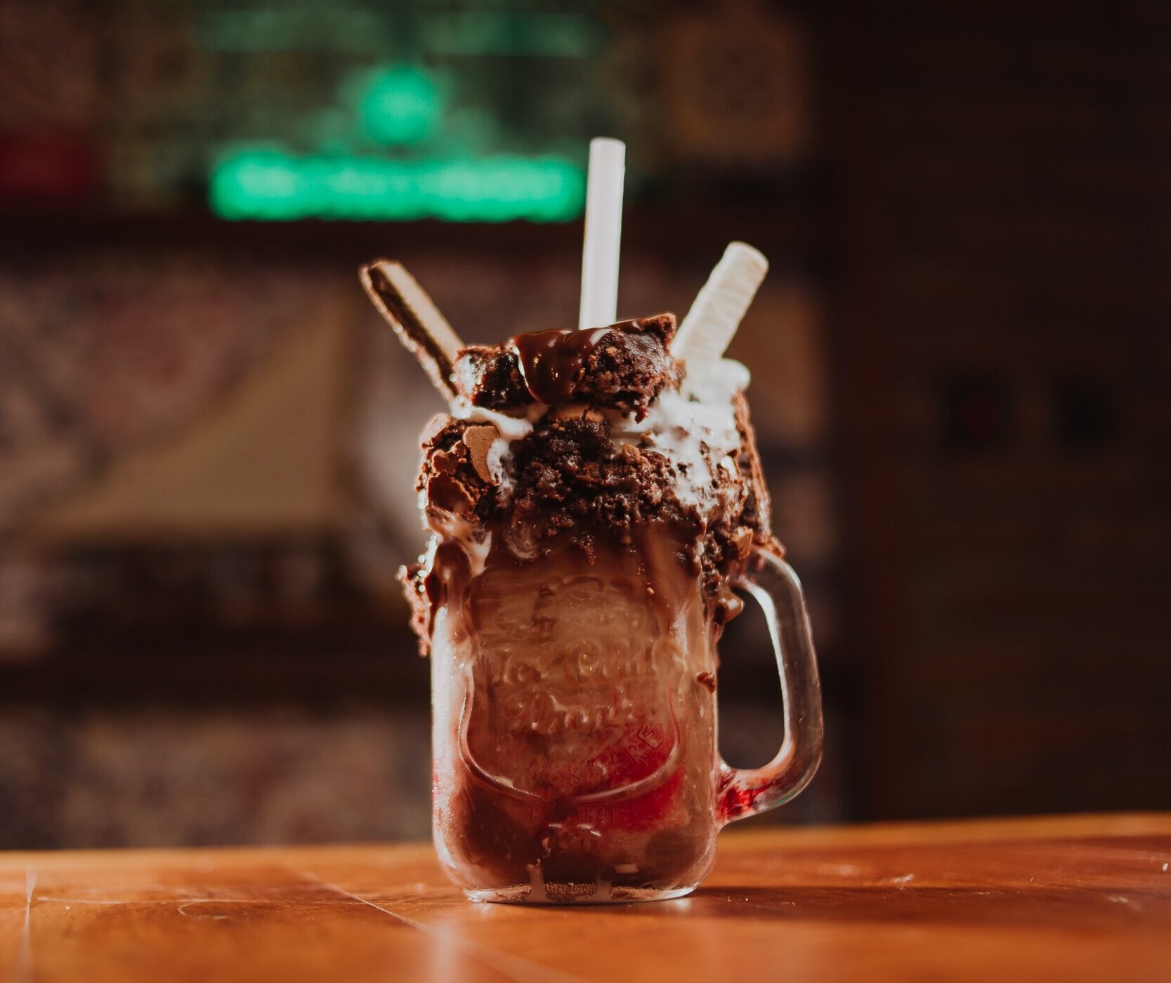 chocolate milkshake in jar